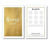 Frank Paperman® | Lot de 125 cartes bonus pour clients avec gaufrage doré scintillant, 10 cartes de fidélité bonus, à tamponner, cartes de fidélité dorées, cartes de loyauté dorées