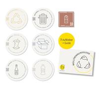 Frank Paperman Lot de 7 grands autocollants de tri sélectif (Ø 9,5 cm) - Résistant aux intempéries et aux UV, autocollants, bilingues DE/EN, avec guide de recyclage du code QR