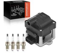Frankberg 1x Bobine d'Allumage + 4x Bougie d'allumage Essence Compatible avec A6 4A C4 Golf III 1H1 Golf III Variant 1H5 Passa.t 35I 3A2 Polo 6N1 80 86C Polo Coupé 80 86C Remplacer# 6N0905104