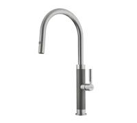Robinet de cuisine Franke Mythos Masterpiece avec bec en J, douchette extractible, entièrement en acier inoxydable 115.0711.554
