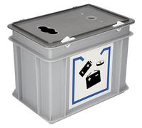 FRANKEL kaiserkraft | Boîte de collecte pour piles usagées | avec couvercle et ouverture d'insertion | capacité 9 l | L x l x h 300 x 200 x 230 mm