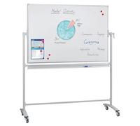 FRANKEN ST205 Tableau blanc mobile double face émaillé magnétique effaçable à sec avec support et roulettes avec cadre en métal et cadre pivotant 220 x 120 cm
