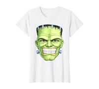 Frankenstein Tête de Monstre drôle Halloween Art Effrayant T-Shirt Graphique avec Valeur, Femme, Blanc, XS
