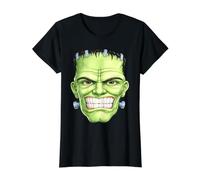 Frankenstein Tête de Monstre drôle Halloween Art Effrayant T-Shirt Graphique avec Valeur, Femme, Noir, XS