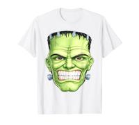 Frankenstein Tête de Monstre drôle Halloween Art Effrayant T-Shirt Graphique avec Valeur, Homme, Blanc, M