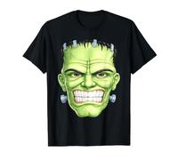 Frankenstein Tête de Monstre drôle Halloween Art Effrayant T-Shirt Graphique avec Valeur, Homme, Noir, S