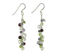 Franki Baker - Boucles d'Oreilles Pendantes en Argent, Calcédoine Bleu, Améthyste Pourpre et Vert Péridot. 7.5cm