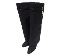 Frankie Hsu Bottes de Requin Modernes et Sexy - Grande Taille - Cuir Synthétique - Vert - Talons Hauts - Pantalon Long - Pour Femme et Homme - US4-14, Blackknit, 38 EU