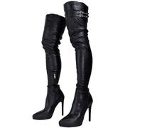 Frankie Hsu Bottes sexy à talon aiguille au-dessus du genou, style tendance, noir, talon haut fin, grande taille, boucle de créateur, cuisse, chaussures longues pour femmes US4-19, noir, 39 EU