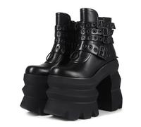 Frankie Hsu Bottines à talons hauts à plateforme gothique, noir, boucle foncée, punk, gothique, Y2K, bottes chaudes et cool pour femmes, noir, 41 EU