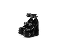 Frankie Hsu Bottines à talons hauts à plateforme gothique, rivets noirs vernis, punk, gothique, Y2K, chaussures pour femmes et hommes, noir, 44 EU