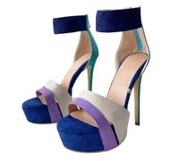 Frankie Hsu Escarpins sexy à talons hauts à plateforme stiletto, classique bleu, bleu sarcelle, nude violet, faux daim, mode moderne, sangle de cheville, chaussures à talons hauts pour femmes, grande