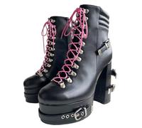 Frankie Hsu Fashion Halloween Goth Platform Chunky Cute Lovely Grande Taille Rose Noir Boucle Ceinture Bloc Talons Hauts Cheville Bottines Courtes Chaussures pour Femme, noir, 39 EU