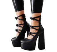 Frankie Hsu Lolita Goth Bottines à talons hauts et talons hauts en cuir verni Rose, noir, 39 EU