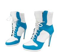 Frankie Hsu Stiletto Sport Basketball Bottines à talons hauts, bottines décontractées blanches et bleues layette, chaussures courtes à lacets pour femmes et hommes, blanc, 38.5 EU