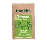 FRANKLIN - Croquette pour Chat Adulte Stérilisé - Gamme Carnivore - 70% De Viande & De Poisson - Croquettes sans Céréales - Riches en Protéines - Fermeture Intégrée - Taille 9mm - 3 kg