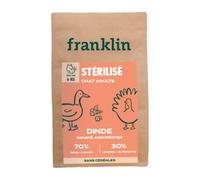 FRANKLIN - Croquettes Chat Stérilisé - Adulte - Gamme Carnivore - 70% de Dinde et de Canard - Riche en Protéines - Croquettes sans Céréales - Anti-Boule De Poil - Fermeture Intégrée - Taille 9mm - 6kg