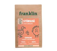 FRANKLIN - Croquettes Chat Stérilisé - Adulte - Gamme Carnivore - 70% de Dinde et de Canard - Riche en Protéines - Croquettes sans Céréales - Anti-Boule De Poil - Fermeture Intégrée - Taille 9mm - 3kg