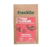 Franklin - Croquettes pour Chat Stérilisé - Gamme Bien-être - avec 70% de Saumon - sans Céréales - Hypoallergénique - Peau et Pelage - Taille 10mm - 1 kg
