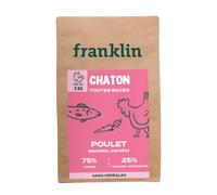 FRANKLIN - Croquettes pour Chaton - Gamme Carnivore - 75% de Viande et Poisson - Croquettes sans Céréales - Soutient la Croissance - Au Poulet et Saumon - Fermeture Intégrée - Taille 7mm - 3 kg