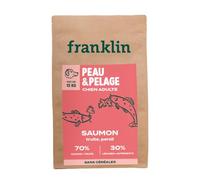 Franklin - Croquettes pour Chien - Gamme Protéinée - avec 70% de Saumon - Mono-protéine - sans Céréales - Peau et Pelage - Forme Triangle 11mm - 12 kg
