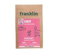 Franklin - Croquettes pour Chiot - avec 70% de Poulet et Saumon - sans Céréales - Taille 11mm - 2,5 kg