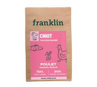 Franklin - Croquettes pour Chiot - avec 70% de Poulet et Saumon - sans Céréales - Taille 11mm - 6 kg