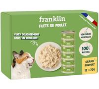 FRANKLIN - Nourriture Humide pour Chat - Filet Poulet cuit au Bouillon - 100% Naturel, sans Additifs - Texture Savoureuse - Riche en Protéines - Faible en Calories - Tout Âge - Lot 12 x 70g