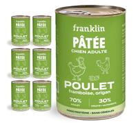 FRANKLIN - Patée pour Chien - 70% de Poulet - Lot 6 x 400 g - sans Céréales - Riche en Protéines de qualité - Mono-protéine - Digestion Facile