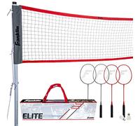 Franklin Sports Elite Ensemble de Filet de Badminton - Comprend des Raquettes de Badminton, des poteaux/Filet, des piquets, des Cordes, Un kit de délimitation - Badminton de Plage ou d'arrière-Cour -