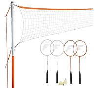Franklin Sports Ensemble de Filet de Badminton - Jardin extérieur + Filet de Badminton de Plage + équipement - (4) Raquettes + (2) Oiseaux + Filet Portable Inclus - Ensemble Adultes et Enfants