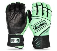 Franklin Sports Gants de batteur MLB - Infinite Powerstrap Gants de baseball + softball - Équipement d'entraînement durable en cage - Poignet long poignet + cuir robuste - Noir/menthe - Adulte S