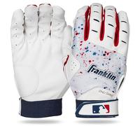 Franklin Sports MLB 2nd Skinz Drip Paire de gants de batteur de baseball et softball, en cuir de qualité supérieure, pour adultes et jeunes, blanc+bleu marine, L pour adulte