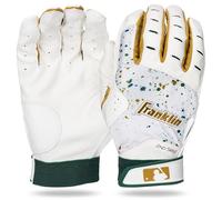 Franklin Sports MLB 2nd Skinz Drip Paire de gants de batteur de baseball et softball en cuir de qualité supérieure, pour adultes et jeunes, blanc+vert forêt, L pour adulte