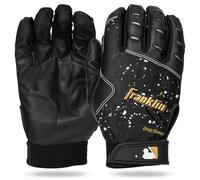 Franklin Sports MLB Batting Gloves - 2nd Skinz Drip Baseball + Softball Batting Gloves - Adulte + Youth Premium Leather Pair - Black + Gold - Adult Medium