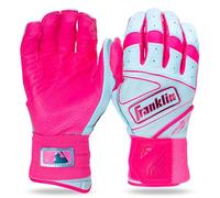 Franklin Sports MLB Gants de frappeur - Infinite Powerstrap - Équipement d'entraînement durable en cage - Poignet long poignet + cuir robuste - Rose/bleu Caroline - Adulte M