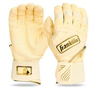 Franklin Sports MLB Gants de frappeur - Infinite Powerstrap - Équipement d'entraînement en Cage Durable - Poignet Long Poignet + Cuir Robuste - Vanille/doré - Adulte S