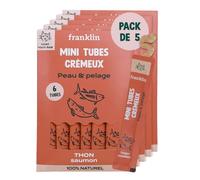 FRANKLIN - Tube Crémeux Chat - Creamy Snack Thon et Saumon - Texture Crémeuse et Onctueuse - Ingrédients 100% Naturelles - Faible en Calories - Poils Doux et Brillant - 30 Tubes x 15g