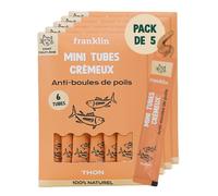 FRANKLIN - Tube Crémeux Chat - Creamy Snack Thon - Texture Crémeuse et Onctueuse - Ingrédients 100% Naturelles - Faible en Calories - Anti-Boules de Poils - 30 Tubes x 15g