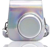 Frankmate Caméra Housse Compatible avec Appareil Photo Instantanés Instax Mini 11, Pochette Appareil Photo Sacoche Rangement Protection Cuir PU Lisse avec Bandoulière et Poche (Argent Magique)