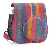 Frankmate Caméra Housse Compatible avec Appareil Photo Instantanés Instax Mini 11, Pochette Appareil Photo Sacoche Rangement Protection Cuir PU Lisse avec Bandoulière et Poche (Bandes Couleurs)