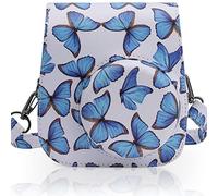 Frankmate Caméra Housse Compatible avec Appareil Photo Instantanés Instax Mini 11, Pochette Appareil Photo Sacoche Rangement Protection Cuir PU Lisse avec Bandoulière et Poche (Papillon)
