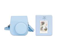 Frankmate Étui pour appareil photo compatible avec Fujifilm Instax Mini 12 11 9 8, en cuir synthétique, avec 64 poches, album photo et bandoulière réglable, Bleu pastel, Poches pour appareil photo
