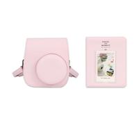 Frankmate Étui pour appareil photo compatible avec Fujifilm Instax Mini 12 11 9 8, en cuir synthétique, avec 64 poches, album photo et bandoulière réglable, rose fleur, Poches pour appareil photo