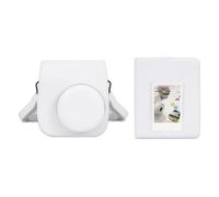 Frankmate Étui pour appareil photo compatible avec Fujifilm Instax Mini 12 11 9 8, en cuir synthétique, avec 64 poches, album photo et bandoulière réglable, Blanc argile, Poches pour appareil photo