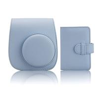 Frankmate Étui pour appareil photo instantané compatible avec Fujifilm Instax Mini 12/11/9/8/8+, en cuir PU, avec 28 poches, album photo et bandoulière réglable, Bleu pastel, Étui pour appareil photo