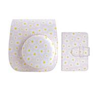 Frankmate Étui pour appareil photo instantané compatible avec Fujifilm Instax Mini 12/11/9/8/8+, en cuir PU, avec 28 poches, album photo et bandoulière réglable, Marguerite rose, Étui pour appareil