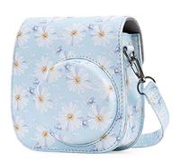 Frankmate Housse pour Fujifilm Instax Mini 11/9/8/8 + Appareil Photo Instantané - Sac de Caméra en Cuir Voyage Caméra Cover Case Sac avec bandoulière Amovible (Flowers Light Blue)