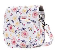 Frankmate Housse pour Fujifilm Instax Mini 11/9/8/8 + Appareil Photo Instantané - Sac de Caméra en Cuir Voyage Caméra Cover Case Sac avec bandoulière Amovible (Flowers White)