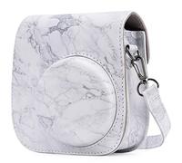Frankmate Housse pour Fujifilm Instax Mini 11/9/8/8 + Appareil Photo Instantané - Sac de Caméra en Cuir Voyage Caméra Cover Case Sac avec bandoulière Amovible (White Marble)